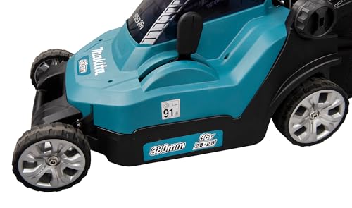 Makita DLM382PM2 - Cortacésped doble de iones de litio LXT de 18 V (36 V) de 38 cm con 2 baterías de 4,0 Ah y cargador de doble puerto