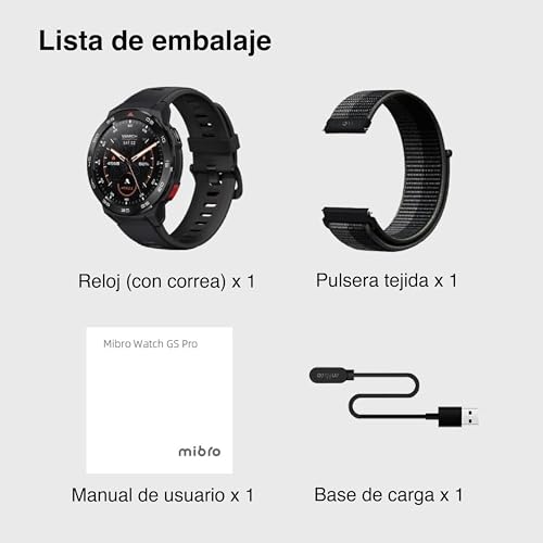 Mibro Reloj inteligente GS Pro (negro) - Pantalla Amoled de 1.4 pulgadas, llamadas Bluetooth, duración de la batería de 20 días, impermeable 5 ATM, posicionamiento GPS, 105 modos deportivos, monitoreo