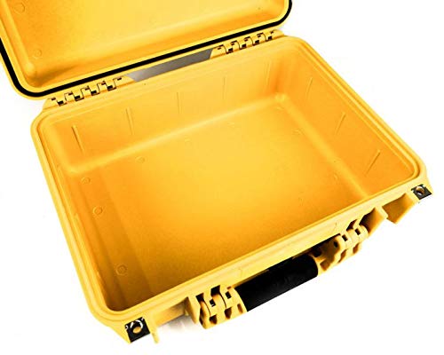 PELI 1450 Maletín de Transporte técnico para cámaras DSLR, réflex, Drones y Sistemas electrónicos, IP67 estanco e Impermeable al Polvo, 31L Capacidad, sin Espuma, Color Amarillo