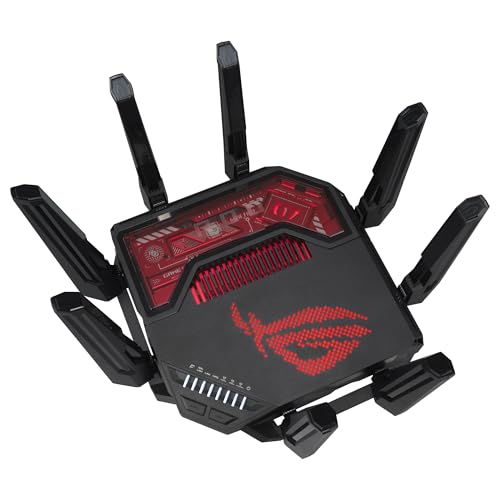 ASUS ROG Rapture GT-BE19000 - Router Gaming WiFi 7 tribanda (802.11be), 320 MHz y 4096-QAM, MLO, Dos Puertos 10G, AI WAN, Gaming Network, Aura RGB, AiMesh, Seguridad de Red, VPN, Guest Network Pro
