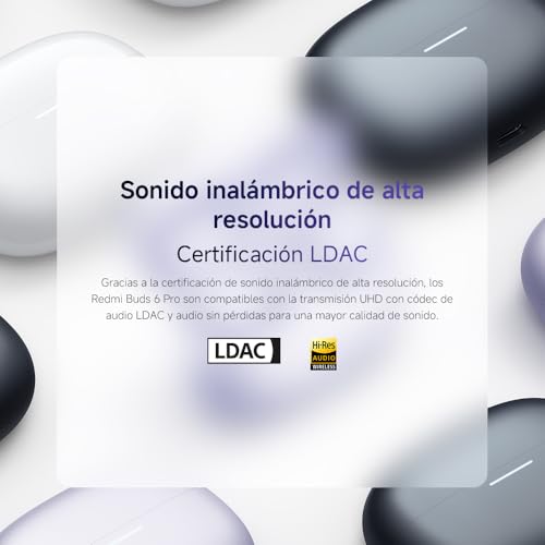 XIAOMI Redmi Buds 6 Pro - Auriculares inalámbricos, cancelación de Ruido, Ligeros, hasta 36 Horas de autonomía, Bluetooth 5.3,Blanco (Versión ES)