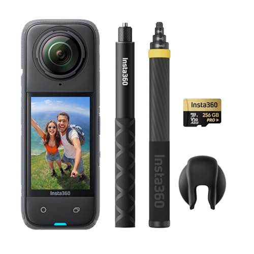Insta360 X4 - Paquete Sin Dron, Sin Problema - Cámara de acción Impermeable 8K 360, Vídeo 4K Gran Angular, Efecto Selfie Stick Invisible, Protectores de Lente Extraíbles, 135 Min Batería