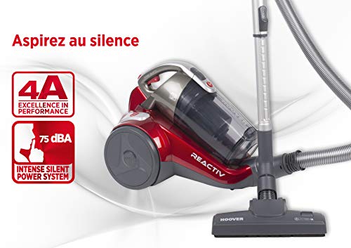Hoover - Reactiv RC25 - Aspirador sin bolsa con filtro EPA, Especial para parquet y mascotas - Potencia 800W, Clase A, Color Rojo