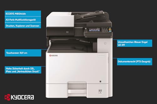 Kyocera Ecosys M8124cidn impresora láser multifuncional, fotocopiadora y escáner (doble cara, 24ppm A4 y 12 en A3, USB, Wifi, color)
