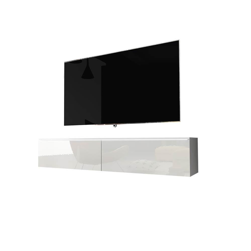 Selsey Kane - Mueble TV Flotante/Mesa TV/Mueble para Salón/Mueble TV Suspendido (140 cm, con LED, Blanco Matte/Blanco Brillante)