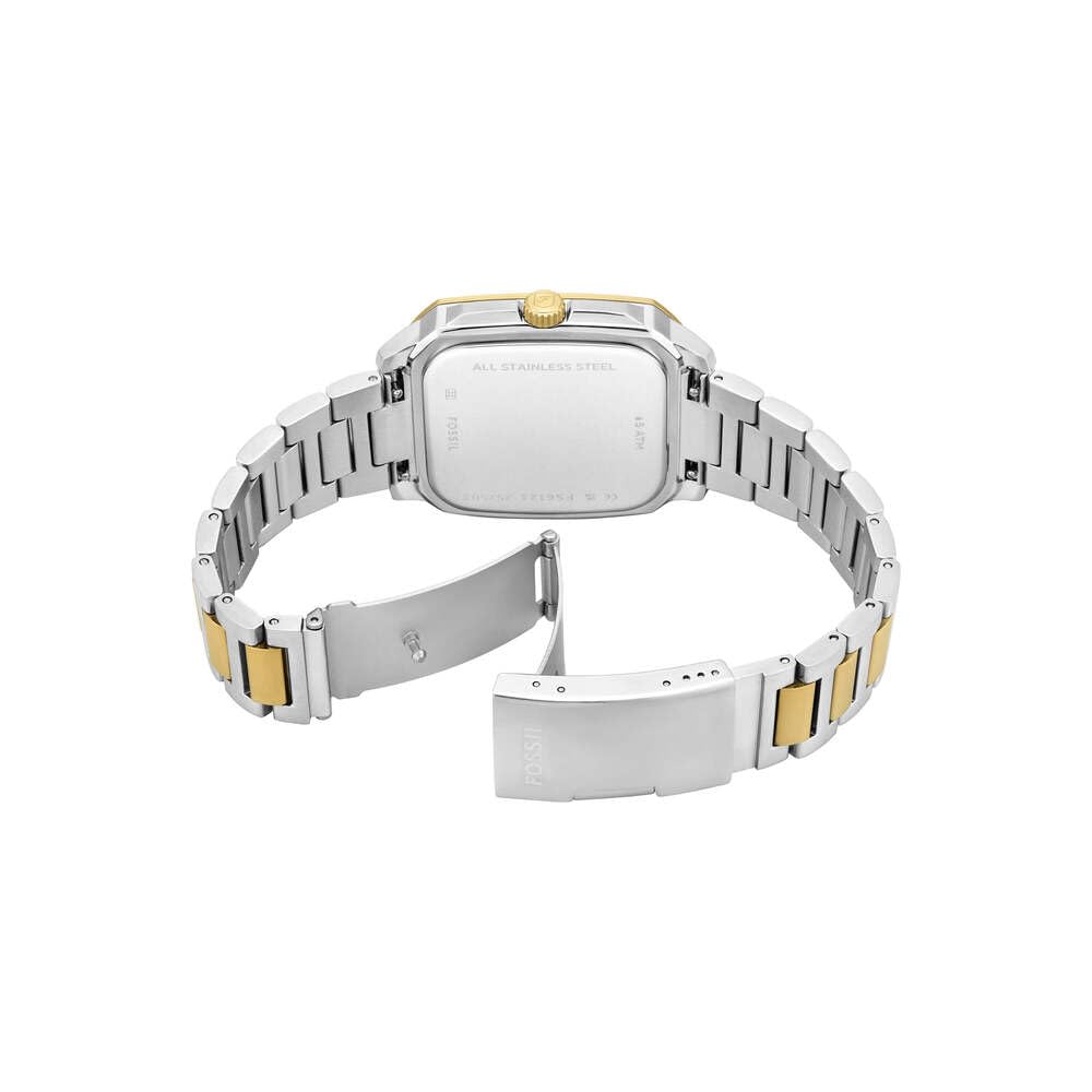 Fossil Reloj Crosby para Hombre, Movimiento de Cuarzo de Tres Agujas con Fecha y Correa de Acero Inoxidable, Plata y Tono Dorado