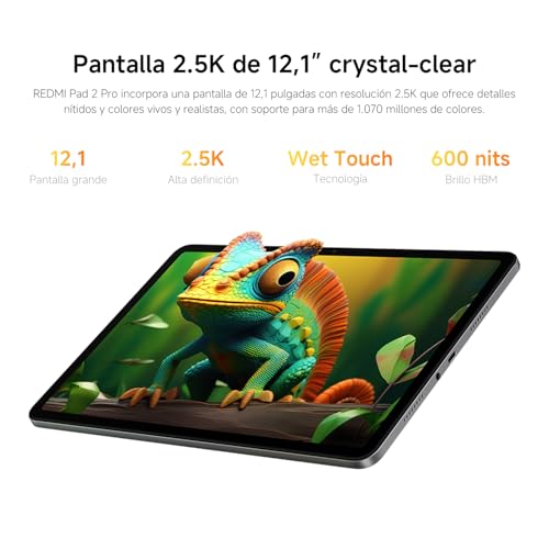 XIAOMI Redmi Pad 2 Pro + Teclado - Tablet de 12.1" 2.5K (Snapdragon 7s Gen 4, 6GB de RAM, 128GB de ROM, WiFi 6 + Bluetooth 5.3, Batería de 12000 mAh, Cargador no Incluido), Gris (Versión ES)