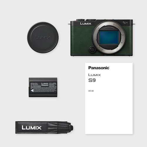 Panasonic Lumix DC-S9E-G Cámara para Vlog con Fotograma Completo y Puerta Abierta sin Espejo, 24,2 MP, Vídeo 6K/4K, PDAF 779 Puntos, Estabil. Imagen, Angulo Libre, WiFi 5 GHz, Verde, Cuerpo