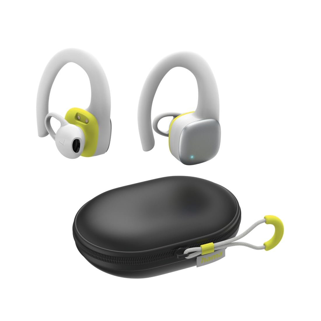 Hama | Auriculares Inalámbricos Bluetooth Deportivos (Auriculares Deportivos con hasta 7h de Música, IPX5, Micrófono Integrado) Blanco y Amarillo