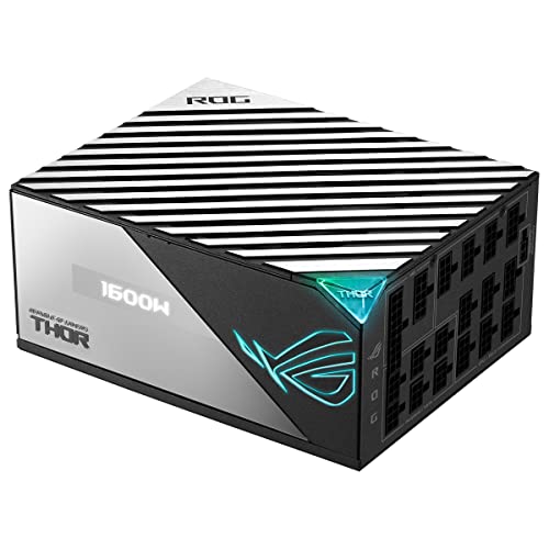 ASUS ROG Thor 1600W Titanium - Fuente de alimentación Modular (1600 Watios, 80+ Titanium, Lambda A++, MOSFETs de nitruro de galio, Disipadores ROG, Ventilador 135mm PWM, 0dB, Panel OLED)