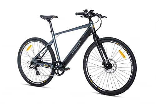 Moma Bikes E-ROAD28, Full Shimano Altus 8v, Frenos de Disco Hidráulicos, Batería Litio Samsung integrada y Extraible de 36V 10Ah