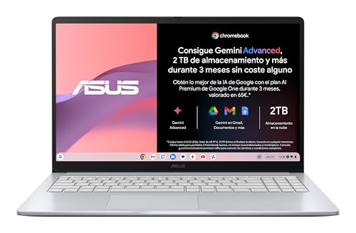 ASUS Chromebook CX1505CKA-S70110 - Ordenador Portátil 15.6" Full HD (Intel Celeron N4500, 8GB RAM, 128GB eMMC, UHD Graphics, ChromeOS) Gris Puro - Teclado QWERTY español