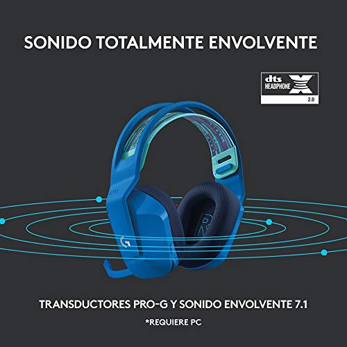 Logitech G733 LIGHTSPEED Auriculares con Micrófono Inalámbricos para Gaming con Diadema con Suspensión, LIGHTSYNC RGB, Tecnología de Micrófono Blue VO!CE, Ligeros, 29h de Batería, PC, PS4, PS5, Azul