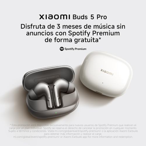 XIAOMI Buds 5 Pro, Auriculares inalámbricos, cancelación de Ruido, Harman Audio EFX, Qualcomm aptX Lossless Audio, diseño ergonómico, hasta 36 Horas de batería, Gris Titanio (Versión Bluetooth)