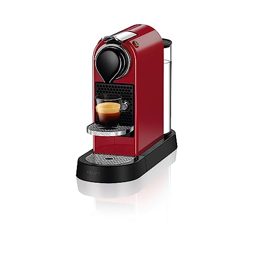 Krups Nespresso Citiz XN7415 - cafetera de cápsulas monodosis, con 19 bares de presión, thermoblock, función automática con botones retroiluminado, color granate, modo Eco, Incluye kit bienvenida