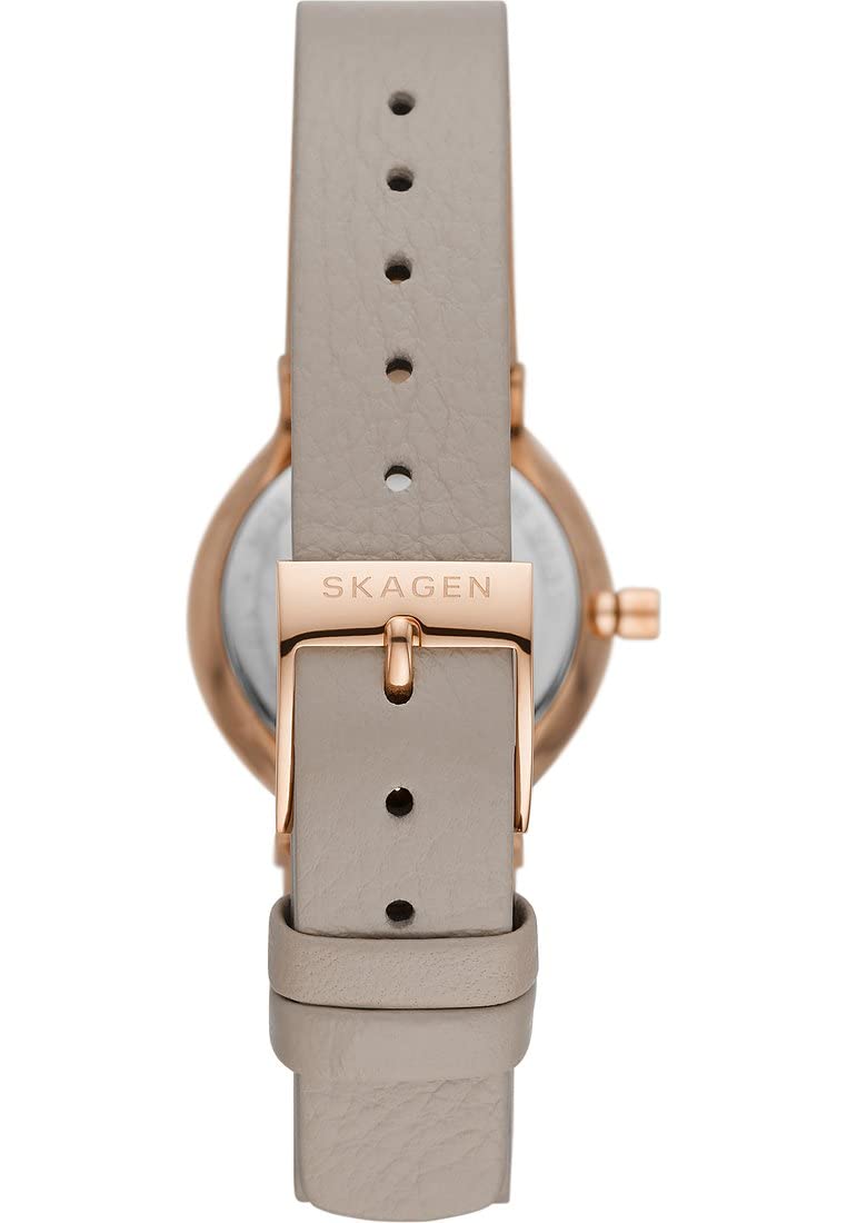 Skagen Freja reloj para mujer, movimiento de cuarzo con correa de acero o piel, Beige oscuro y tono oro rosa, 26MM