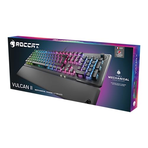 ROCCAT Vulcan II – Teclado mecánico para Juegos para PC, Teclas retroiluminadas RGB Personalizables, reposamuñecas extraíbles, Titan II Linear Switches, Negro