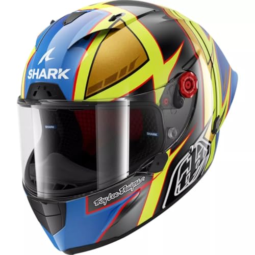 Shark, Casco Moto Integral RACE-R PRO GP REPLICA CAM PETERSEN x TROY LEE DESIGNS Anthracite Yellow Blue,L