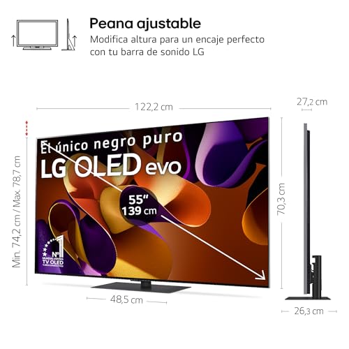 LG OLED55G46LS, 55", OLED EVO* 4K, Serie G4, Smart TV, WebOS24, Procesador a11, Dolby Vision, Dolby Atmos, webOS 24, 3840X2160,TV Gaming, 144 Hz, Negro