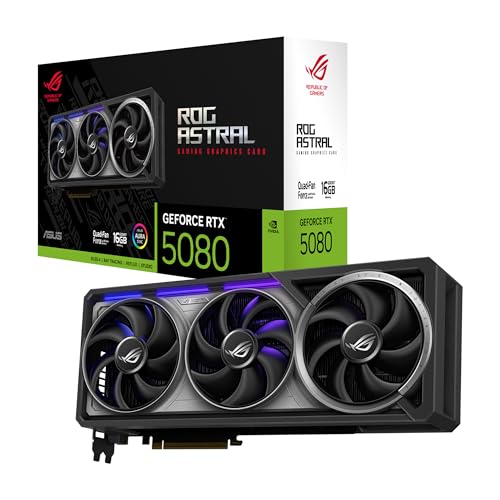 ASUS ROG Astral GeForce RTX 5080 Tarjeta gráfica Gaming (PCIe 5.0, 16GB GDDR7, HDMI/DP 2.1, 3.8 Ranuras, 4 Ventiladores, Axial-Tech, cámara de Vapor, Almohadilla térmica de Cambio de Fase)