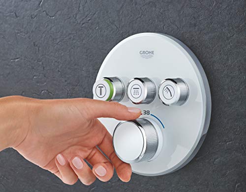 Grohe 29904LS0 Grohtherm Smartcontrol Termostato con cristal blanco, 3 Chorros Regulables, Moon White, Redondo