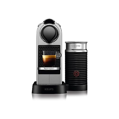 Krups Nespresso Citiz & Milk XN761B - Cafetera de cápsulas monodosis, con 19 bares de presión, thermoblock, capacidad 1L, función automática, con Aeroccino, color Plata, incluye pack de bienvenida