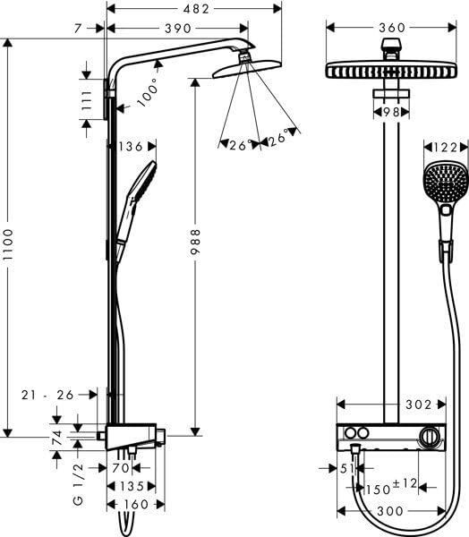 Hansgrohe 27288000 Raindance Select E 360 columna de ducha, 3 tipos de chorro, cromo
