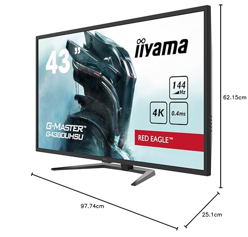 Iiyama G4380UHSU-B1 43" Panel VA, Pro-Gaming, G-Master Red Eagle, UHD 3840x2160, 144Hz, 0,4ms (MPRT), 550cdm² HDR, FreeSync, Altavoces 2X 7W, 2xHDMI 60Hz, 2xDisplayPort 144Hz, USB-HUB (2x2.0 2x3.0)