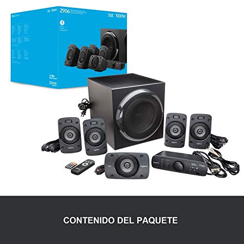 Logitech Z906 5.1 Sistema de Altavoces Sonido Envolvente THX, Certificado Dolby and DTS, 1000 W de Pico, Multi-Dispositivos, Entradas Audio Múltiples, Enchufe UK, PC/PS4/Xbox/TV, Color Negro