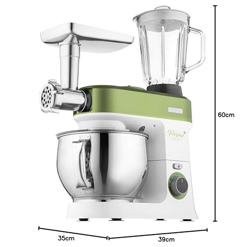 Sencor - Robot pastelero multifuncional, robot de cocina potente, motor 1200 W, con iluminación LED, 6 velocidades, puls y 2 programas NutriSmart, kit de accesorios completos - verde 3780