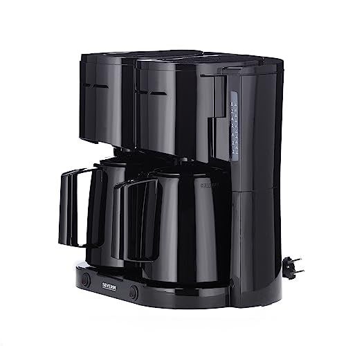 SEVERIN - Cafetera de goteo Duo hasta 16 tazas, Cafetera de filtro compacta / Cafetera americana con 2 jarras termo, Con Desconexión Automática, Negro, KA 9315
