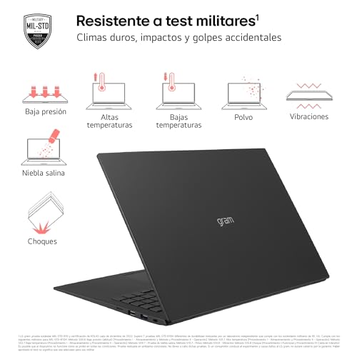 LG Gram Pro 16Z90SP-K.AA75B - Portátil Ultraligero de 40.6 cm (16") 2880x1800, Panel OLED Antirreflejo, Intel® Core™ Ultra 7, 16 GB RAM, 512GB SSD, 1,199 g, Batería 21.5 h, Windows 11, Negro Obsidiana