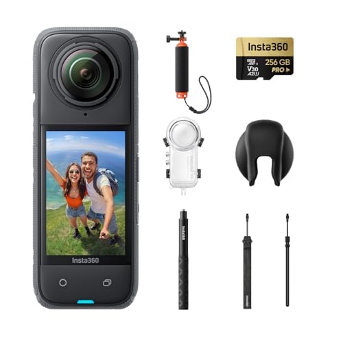 Insta360 X4 Paquete Invisible de Buceo - Cámara de acción Impermeable 8K 360, Vídeo 4K Gran Angular, Selfie Stick Invisible, Protectores de Lente Extraíbles, 135 Min Batería, Edición IA
