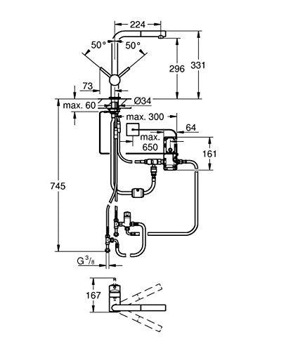 GROHE Minta Touch Quickfix - Grifo de fregadero electrónico, caño en L, acero, ref. 31360DC1