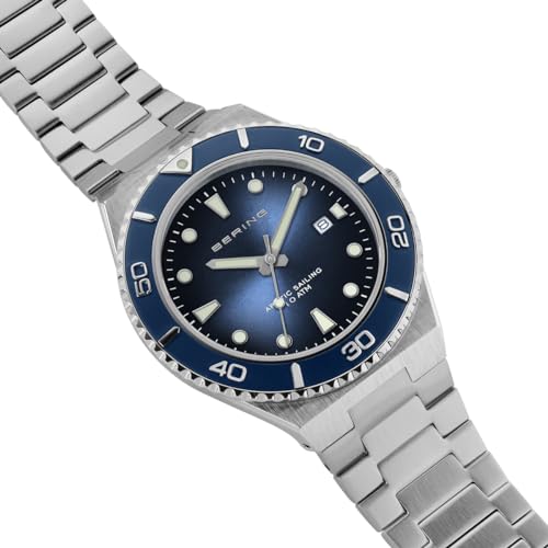 BERING 18940-707 Reloj de Cuarzo para Hombre con Caja de Acero Inoxidable Plateado de 43 mm, Esfera Azul, Brazalete y Detalles de Acero Inoxidable, Resistencia al Agua de 10 ATM