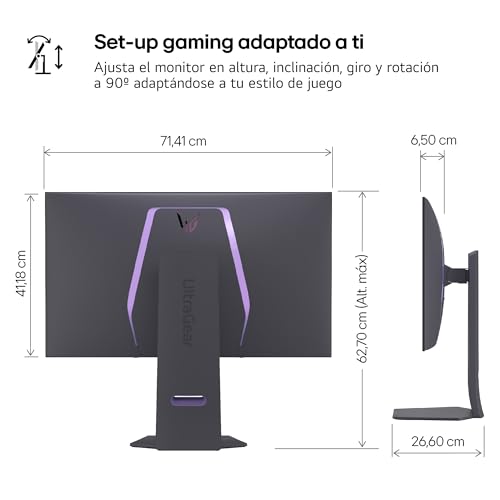 LG 32GS95UV-B.AEU - Monitor Ultragear Gaming, 32", Pantalla OLED, 3840x2160, 0,03ms, Dual Mode (240/480 Hz), G-Sync, FreeSync Premium Pro, Antideslumbrante, Curvatura Óptima, Tecnología MLA+, Negro