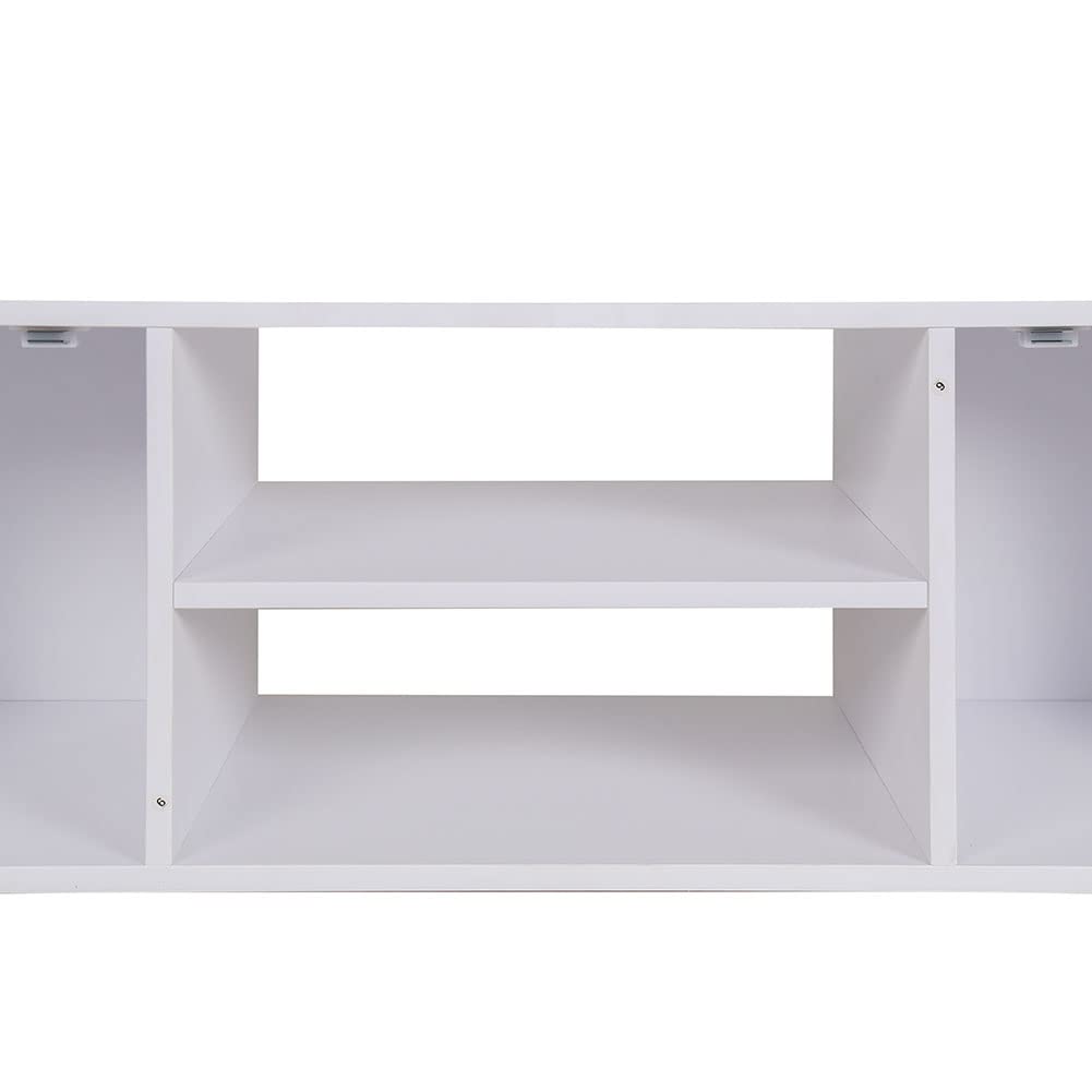 BAKAJI Mueble de TV de Madera MDF aparador con Base de televisión, 2 Compartimentos Abiertos, para Videojuegos y 2 Puertas, tamaño 110 x 35 x 36 cm, Color Blanco, diseño Moderno