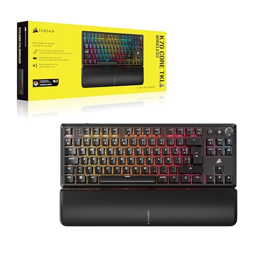 CORSAIR K70 CORE TKL WIRELESS RGB Teclado Mecánico Tenkeyless para Juegos – Interruptores Lineales CORSAIR MLX Red v2 Prelubricados, SOCD, Amortiguación Acústica, Tapas de ABS, QWERTY ES – Negro