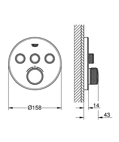 Grohe 29904LS0 Grohtherm Smartcontrol Termostato con cristal blanco, 3 Chorros Regulables, Moon White, Redondo