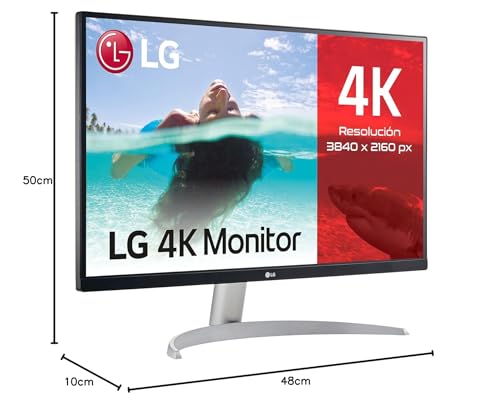 LG 27UP600-W - Monitor 4K UHD 27 pulgadas, Panel IPS: 3840x2160, 60Hz, 5 ms, 1000:1, 400nit, DCI-P3 95%, 16:9, HDMI, DisplayPort, Conectividad Universal, Inclinación Ajustable, Color Negro