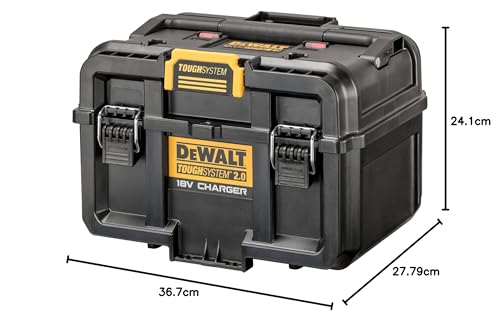 DEWALT DWST83471-QW - Caja de carga de baterías ToughSystem 2.0, 18V y FlexVolt, Carga USB, Indicador de carga, Carga simultánea de 2 baterías, Se entrega sin baterías