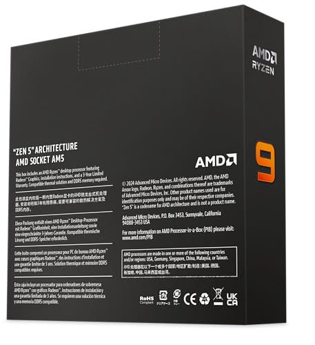 AMD Procesador Ryzen 9 9950X, 16 Núcleos/32 Hilos, Arquitectura Zen 5, 80 MB de Cahe L3, TDP de 170 W, Boost Frecuencia de hasta 5.7 GHz, Socket AM5, DDR5 y PCIe 5.0, Sin Ventilador