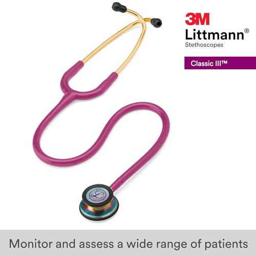 3M Littmann Fonendoscopio para monitorización Classic III, acabado en arcoíris, tubo color frambuesa, 68,5 cm, 5806
