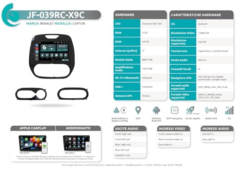 Radio de Coche para Renault Captur Android GPS Bluetooth WiFi USB Dab+ Touchscreen 9" 8core Carplay AndroidAuto