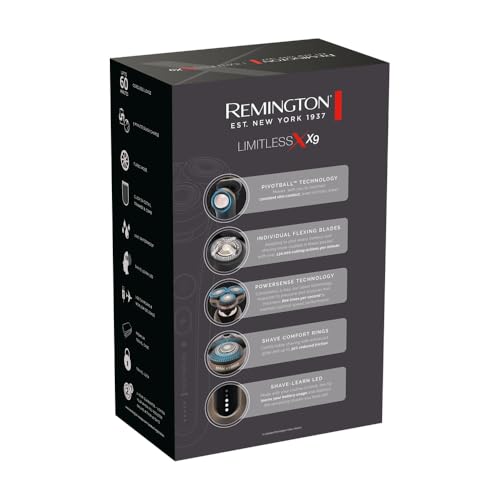 Remington XR1795 Afeitadora Rotativa y Láminas 2 en 1 X9 Limitless X, sistema de corte híbrido SynX, inalámbrica, recargable, uso en seco/mojado, Pivotball de 360°, memorización del afeitado