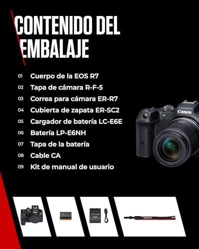 CANON EOS R7 Cámara Mirrorless Body, Cámara EVIL APS-C (32,5 MP) -5 EV, Vídeo 4K 60 fps, Dual Pixel CMOS AF II, Pantalla Táctil de Ángulo Variable, Negro