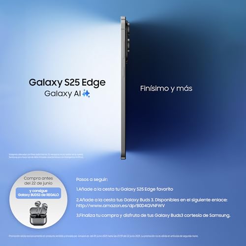 Samsung Galaxy S25 Edge 256GB Teléfono Móvil Fino con IA, Galaxy AI, 12GB RAM, Cámara 200MP, Batería Larga Duración, Garantía Fabricante 3 Años + 1 Extra, Titanio Negro Intenso (Versión Española)