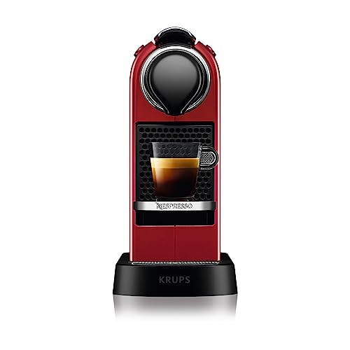 Krups Nespresso Citiz XN7415 - cafetera de cápsulas monodosis, con 19 bares de presión, thermoblock, función automática con botones retroiluminado, color granate, modo Eco, Incluye kit bienvenida