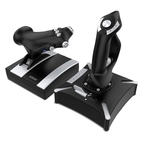 KROM K-FLIGHT -Joystick set, Juego palancas simulador vuelo, Palanca acelerador/dirección, modo interno vibración, Grip sintético mejor agarre, 2 ejes, 2 POV, 16 botones, PC, PS4, Xbox One, Negro