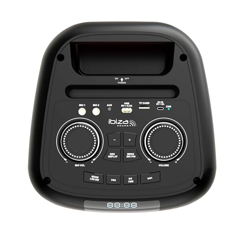 Ibiza - COLUMBA700 - Potente altavoz Bluetooth para karaoke con LED, TWS, USB-C, prioridad de micrófono - 2 entradas de micrófono, grabación, efectos de luz - USB, MicroSD - Negro